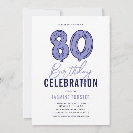 Invitation Blue 80th Birthday Party (Devant)