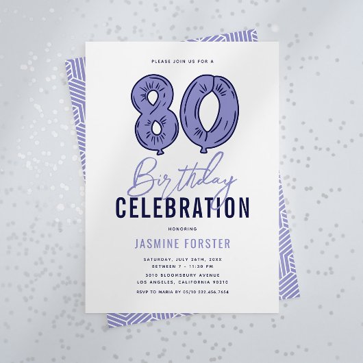 Invitation Blue 80th Birthday Party