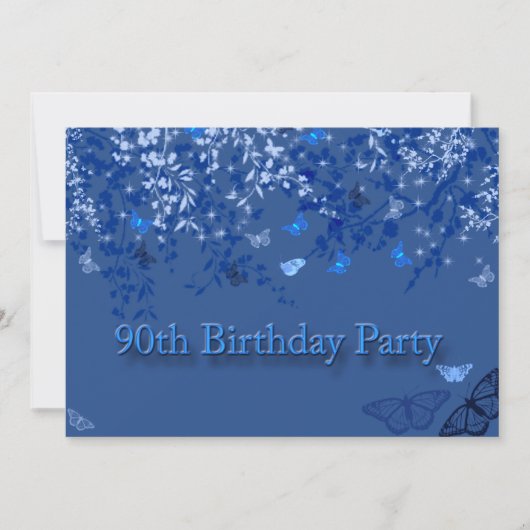 Invitation Blue 90th Birthday Party Invitation/ Papillons (Devant)