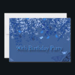 Invitation Blue 90th Birthday Party Invitation/ Papillons<br><div class="desc">Invitation de fête du 90e anniversaire. Arrière - plan bleu avec de jolies branches de printemps et papillons flottants.</div>