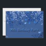 Invitation Blue 90th Birthday Party Invitation/ Papillons<br><div class="desc">Invitation de fête du 90e anniversaire. Arrière - plan bleu avec de jolies branches de printemps et papillons flottants.</div>