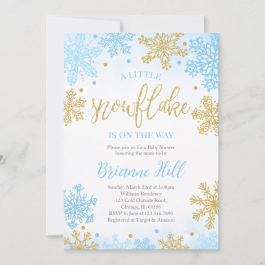 Invitation Blue A Little Snowflake Baby shower (Devant)