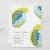 Invitation Blue Abstrait Aquarelle Art Mariage photo unique (Devant)