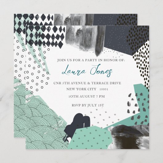 Invitation Blue Abstrait Art Collage événement promotionnel (Devant / Derrière)