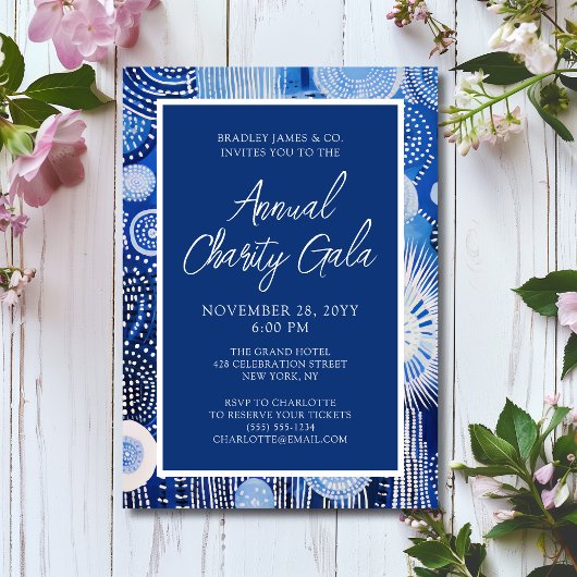 Invitation Blue Abstrait Watercolor Charity Event Gala Party