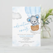 Invitation Blue Adventure Attend Bear Balloon Baby shower gar (Debout devant)