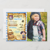 Invitation Blue Ahoy Treasure Map Garçons Pirate Photo Annive (Devant)