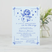 Invitation Blue All In One Valentine Cupid Boy Baby Shower (Debout devant)