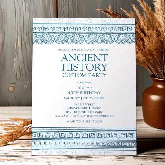 Invitation Blue Ancient history custom party