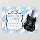 Invitation Blue and Black Rock Star Rock a Bye Baby shower (Devant / Derrière)