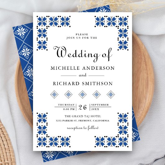 Invitation Blue and Black Ukrainian Embroidery Wedding