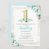 Invitation Blue and Gold Boys 1er anniversaire (Devant / Derrière)