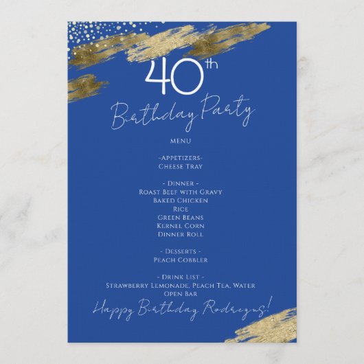 Invitation Blue and Gold Event Menu  (Devant)