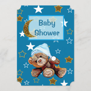 Invitation Blue and Gold Moon and Stars Baby showers Invitati