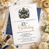 Invitation Blue and Gold Nautical Bow Anchor 101st Birthday