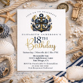 Invitation Blue and Gold Nautical Bow Anchor 18th Birthday