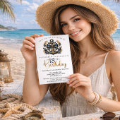 Invitation Blue and Gold Nautical Bow Anchor 18th Birthday