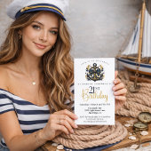 Invitation Blue and Gold Nautical Bow Anchor 21st Birthday