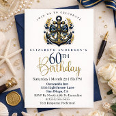 Invitation Blue and Gold Nautical Bow Anchor 60th Birthday