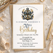 Invitation Blue and Gold Nautical Bow Anchor 70th Birthday