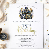 Invitation Blue and Gold Nautical Bow Anchor 75th Birthday