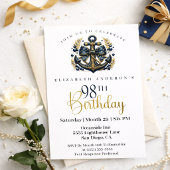 Invitation Blue and Gold Nautical Bow Anchor 98th Birthday