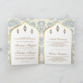 Invitation Blue and Gold Paisley QR Code Mariage musulman (Intérieur)