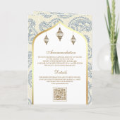 Invitation Blue and Gold Paisley QR Code Mariage musulman (Dos)