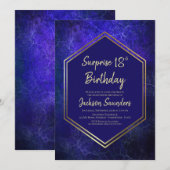 Invitation Blue and Gold Surprise 18e fête d'anniversaire (Devant / Derrière)