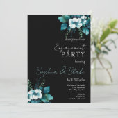 Invitation Blue and Green Floral Black Engagement Party (Debout devant)