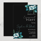 Invitation Blue and Green Floral Black Engagement Party (Devant / Derrière)