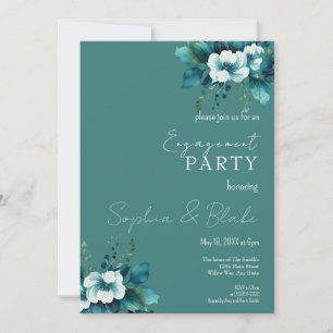 Invitation Blue and Green Floral Dark Green Engagement Party