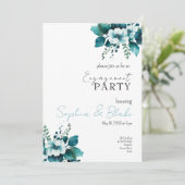 Invitation Blue and Green Floral White Engagement Party (Debout devant)