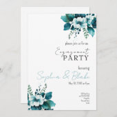 Invitation Blue and Green Floral White Engagement Party (Devant / Derrière)