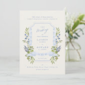 Invitation blue and greenery all in one RSVP DETAILS wedding (Debout devant)