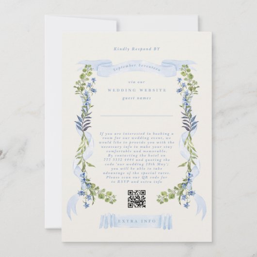 Invitation blue and greenery all in one RSVP DETAILS wedding (Dos)