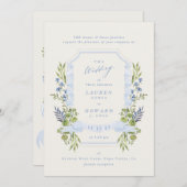 Invitation blue and greenery all in one RSVP DETAILS wedding (Devant / Derrière)