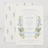 Invitation blue and greenery garden crest wreath wedding (Devant / Derrière)