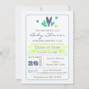 Invitation Blue and Lime Hearts Blue Boys baby shower invitat