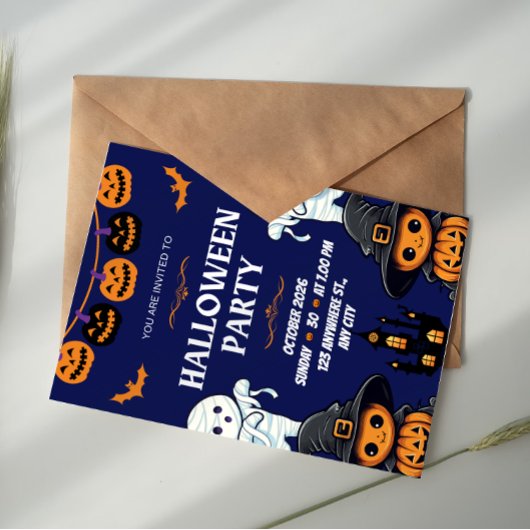 Invitation Blue and Orange Pumpkin Boo Halloween Party