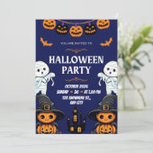Invitation Blue and Orange Pumpkin Boo Halloween Party (Debout devant)