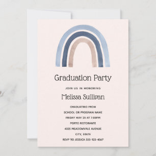 Invitation Blue and Peach Rainbow Boho Design Graduation