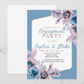 Invitation Blue and Purple Floral Blue Engagement Party (Devant / Derrière)