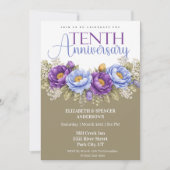 Invitation Blue and Purple Peony 10th Wedding Anniversary (Devant)