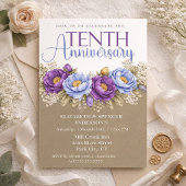 Invitation Blue and Purple Peony 10th Wedding Anniversary