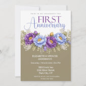 Invitation Blue and Purple Peony 1st Wedding Anniversary (Devant)
