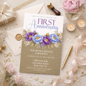 Invitation Blue and Purple Peony 1st Wedding Anniversary