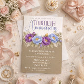 Invitation Blue and Purple Peony 30th Wedding Anniversary