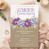 Invitation Blue and Purple Peony 40th Wedding Anniversary