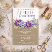 Invitation Blue and Purple Peony 50th Wedding Anniversary